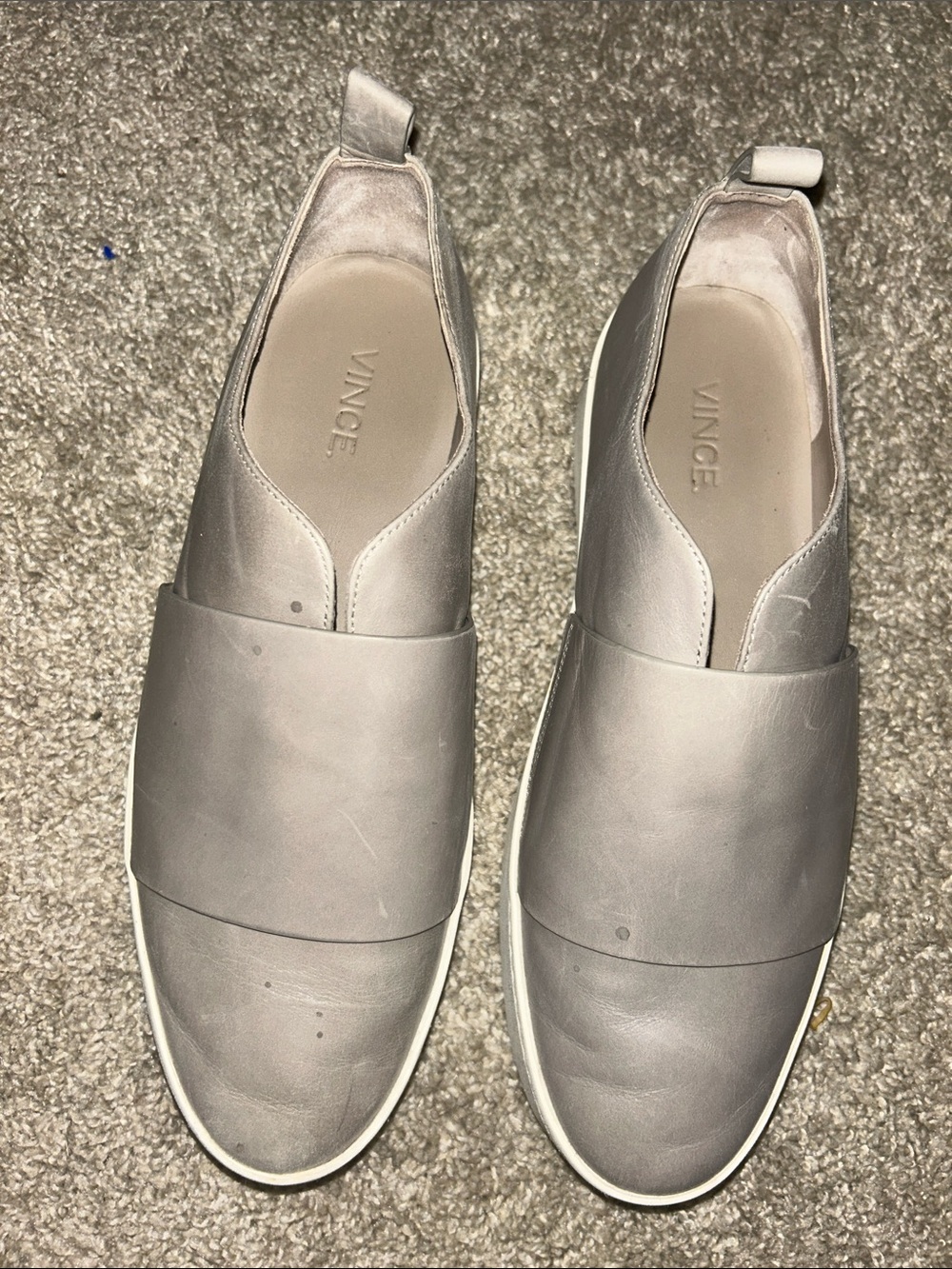 Vince Leather Slip-On Sneakers in Light Gray